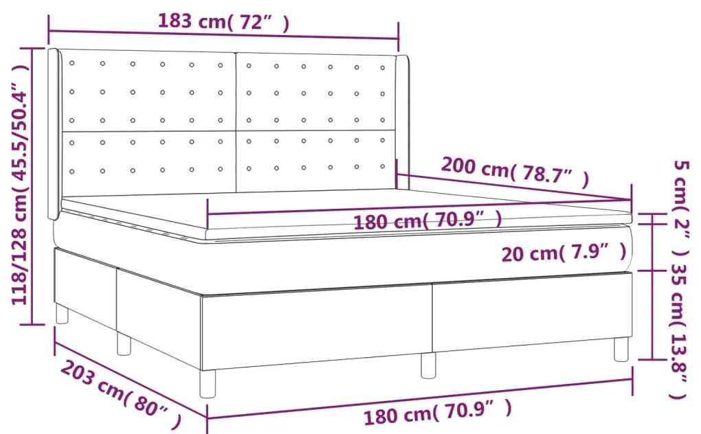 ΚΡΕΒΑΤΙ BOXSPRING ΜΕ ΣΤΡΩΜΑ &amp; LED ΜΑΥΡΟ 180X200 ΕΚ. ΥΦΑΣΜΑΤΙΝΟ 3138655