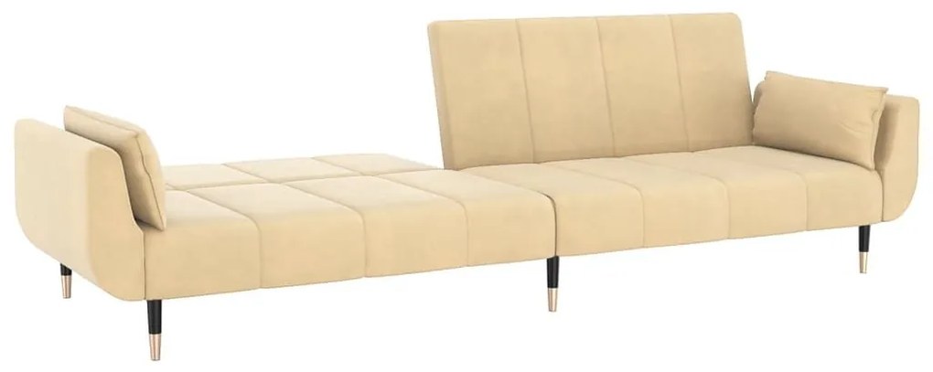 Καναπές Κρεβάτι Διθέσιος Κρεμ Βελούδινος με 2 Μαξιλάρια - Κρεμ