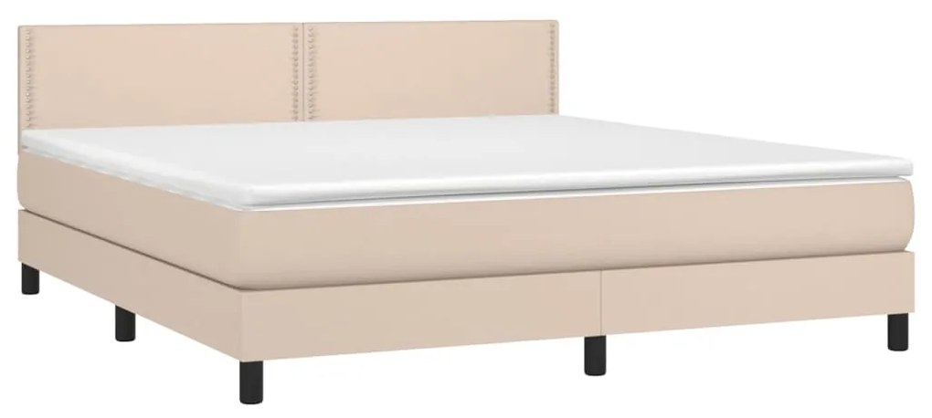 vidaXL Κρεβάτι Boxspring Στρώμα&LED Καπουτσίνο 160x200 εκ. Συνθ. Δέρμα