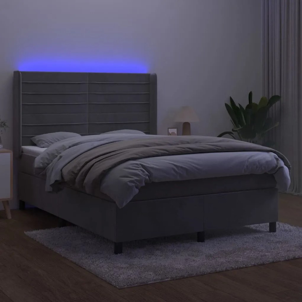 ΚΡΕΒΑΤΙ BOXSPRING ΜΕ ΣΤΡΩΜΑ &amp; LED ΑΝ.ΓΚΡΙ 140X200 ΕΚ. ΒΕΛΟΥΔΙΝΟ 3139625