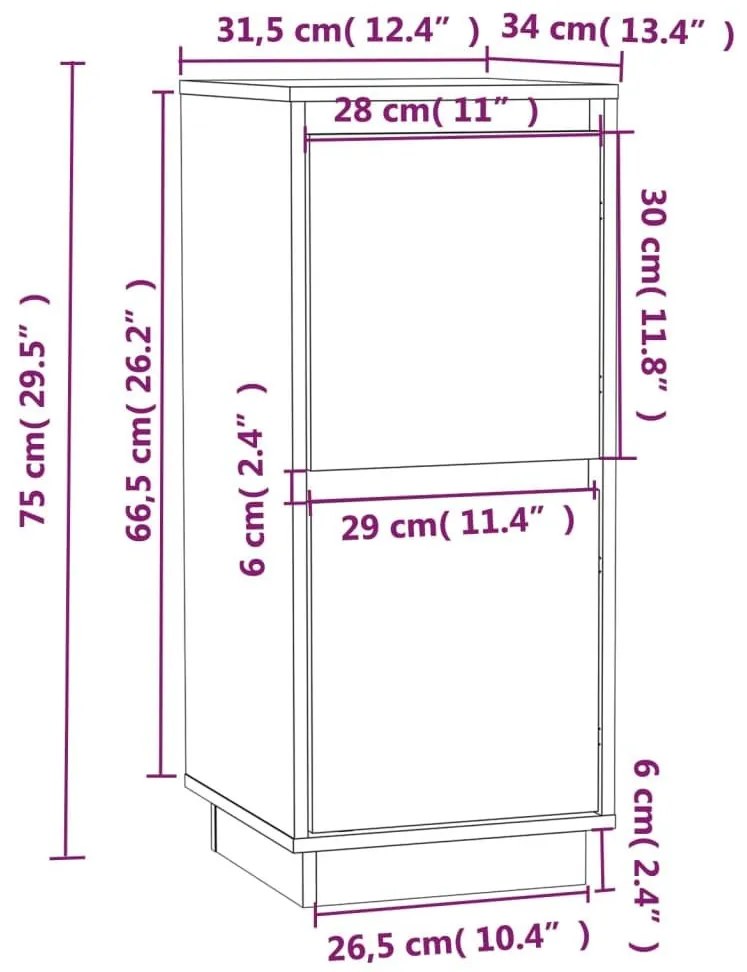 Ντουλάπια 2 τεμ. Γκρι 31,5 x 34 x 75 εκ. από Μασίφ Ξύλο Πεύκου - Γκρι