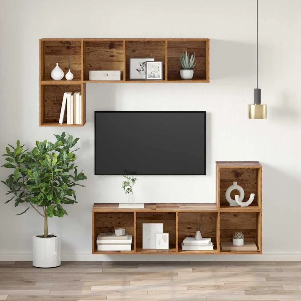 vidaXL Τοίχου Ντουλάπι Τηλεόρασης Παλαιό ξύλο 37 x 37 x 107 εκ