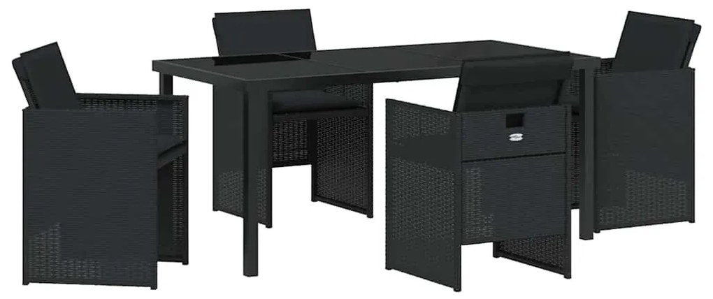 vidaXL Σέτ φαγητού για κήπο με μαξιλάρι 5 pcs Μαύρο Πολυ ράταν