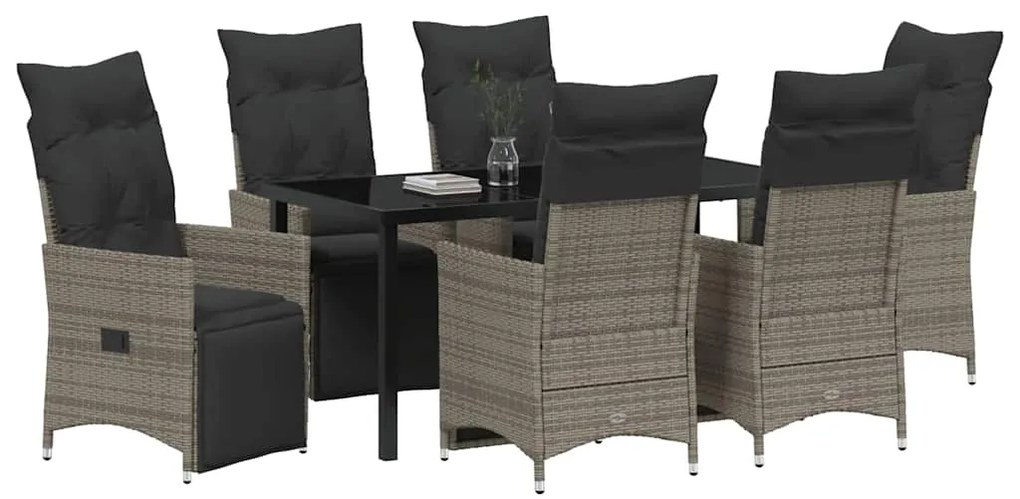 vidaXL Σέτ φαγητού για κήπο με μαξιλάρι 7 pcs Γκρι Πολυ ράταν