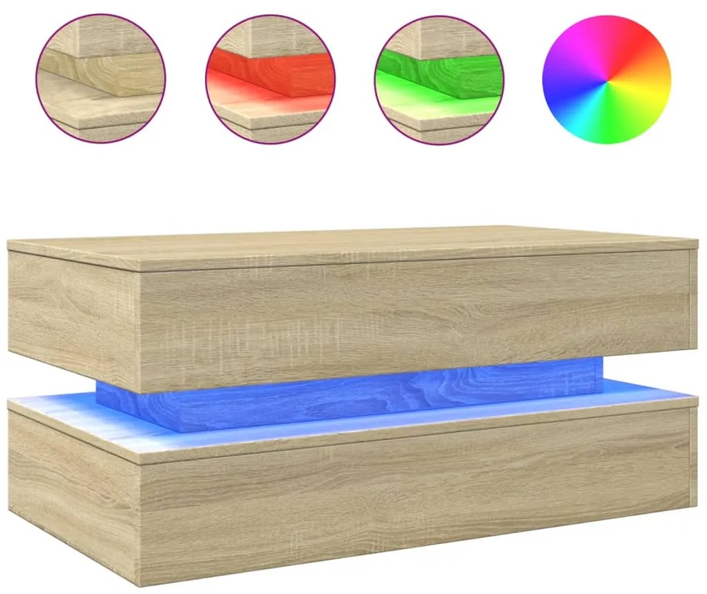 vidaXL Τραπεζάκι Σαλονιού με LED Sonoma Δρυς 90 x 50 x 40 εκ.