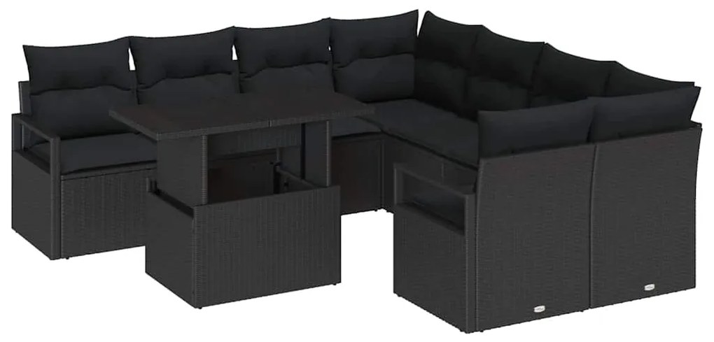vidaXL Σετ Καναπέ Κήπου με μαξιλάρι 9 pcs Μαύρο Πολυ ράταν
