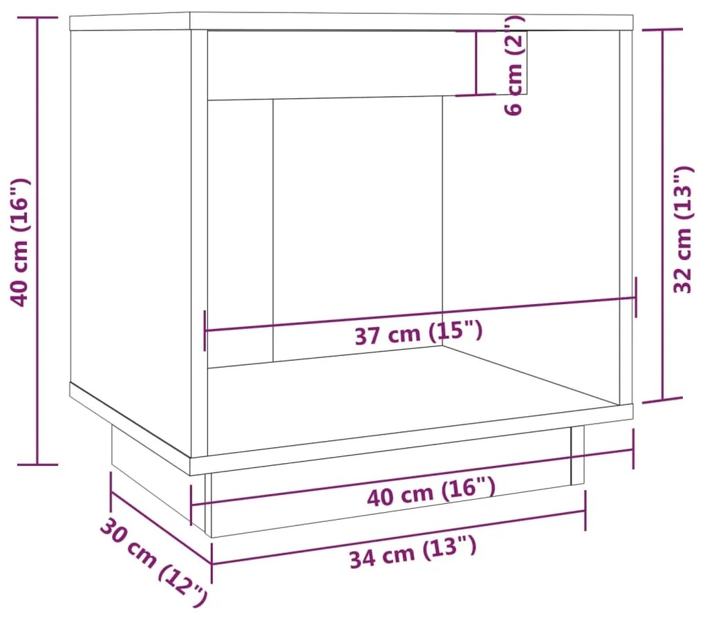 Κομοδίνο Καφέ Μελί 40 x 30 x 40 εκ. από Μασίφ Ξύλο Πεύκου - Καφέ