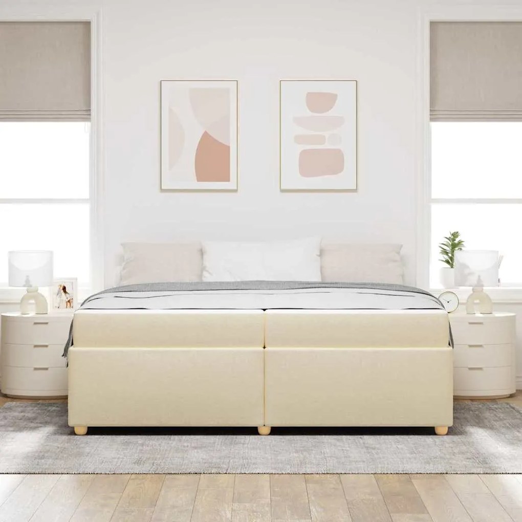 vidaXL Σκελετός Κρεβατιού με στρώμα Κρεμ 200 x 200 cm ύφασμα