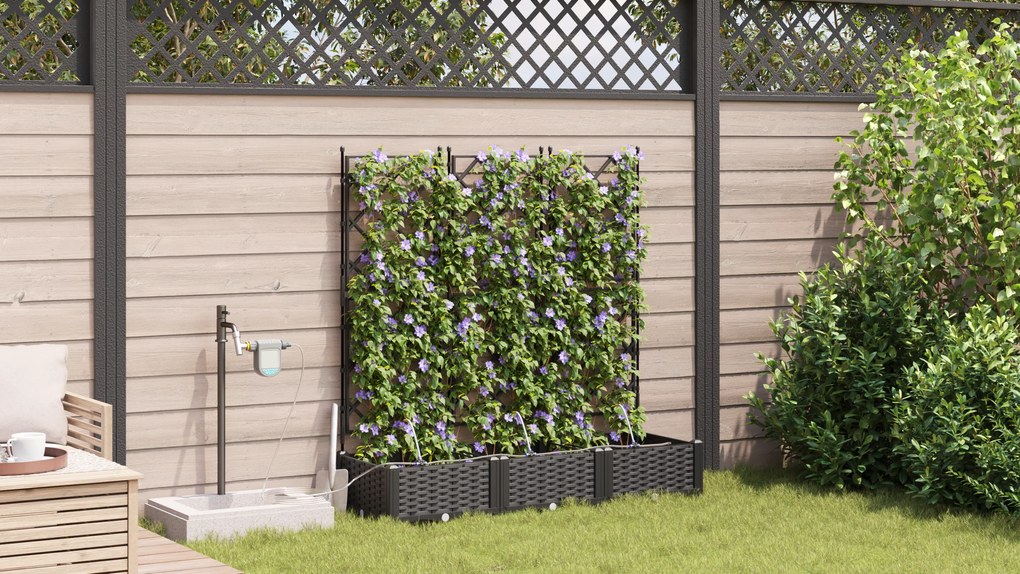 vidaXL Γλάστρες Κήπου 1 τεμ Καφασωτό Μαύρο 120 x 40 x 126 cm Πλαστικό