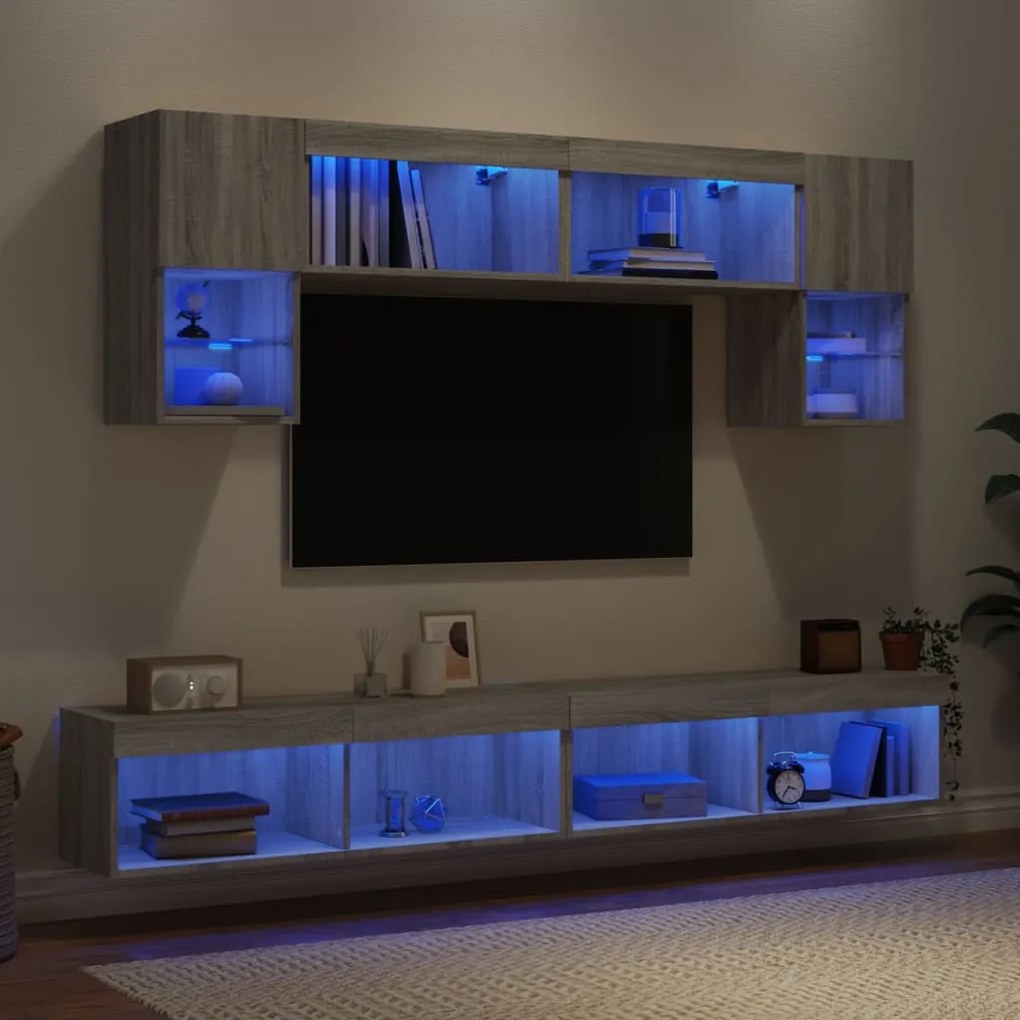 vidaXL Έπιπλα Τοίχου Τηλεόρασης 6 τεμ. LED Γκρι Sonoma από Επεξ. Ξύλο