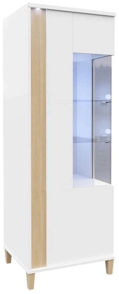 Βιτρίνα Nashville B109, Γυαλιστερό λευκό, Άσπρο, Ανοιχτό χρώμα ξύλου, Με πόρτες, Ο αριθμός των θυρών: 2, 160x52x40cm, 46 kg | Epipla1.gr