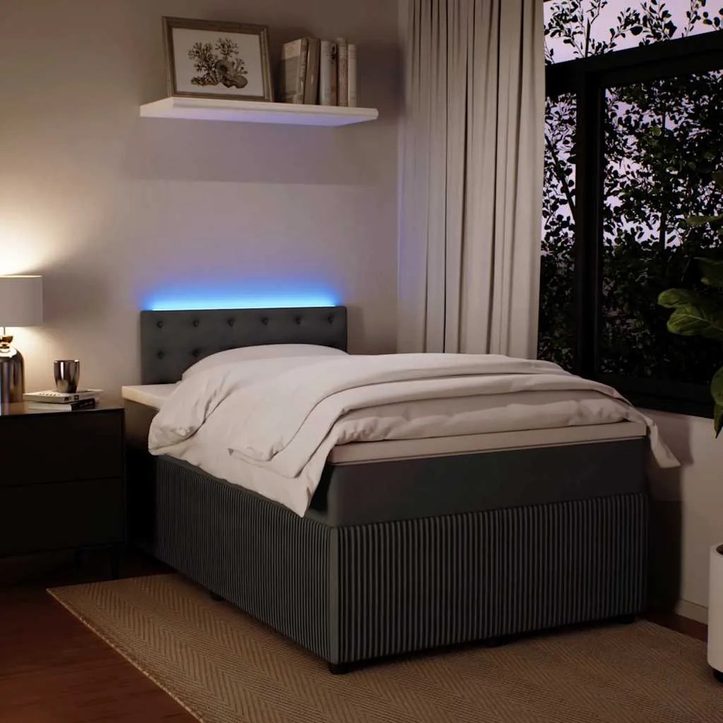 vidaXL Κρεβάτι Boxspring με Στρώμα Σκούρο Γκρι 120x190 εκ. Βελούδινο