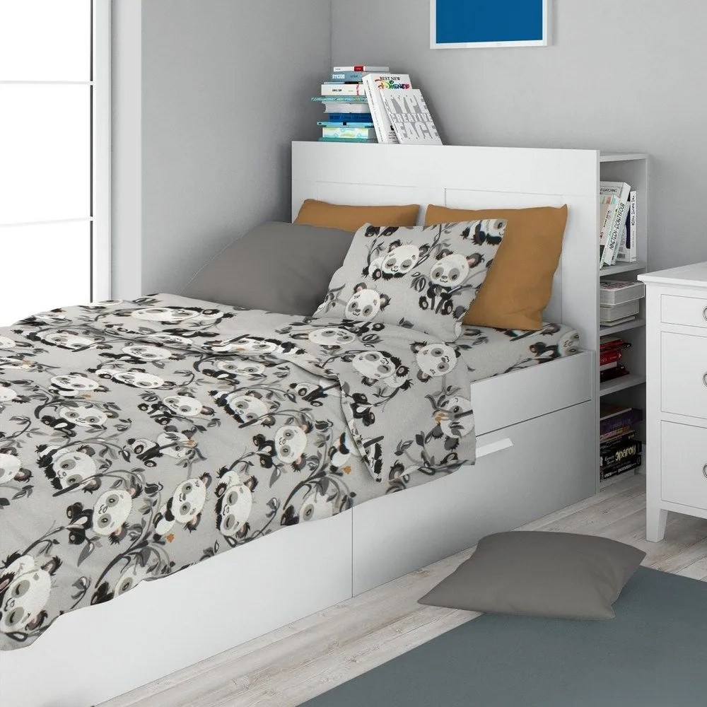 Σεντόνια Παιδικά Panda Bear 96 (Σετ 3τμχ) Grey DimCol Μονό 160x240cm 100% Cotton Flannel