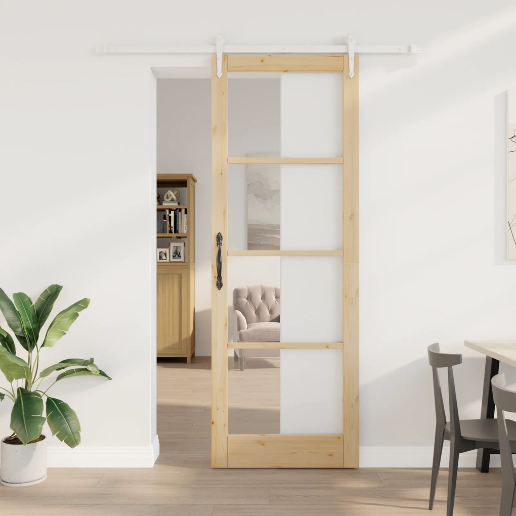 vidaXL Συρόμενη Πόρτα με Σετ Εξαρτημάτων 83x232 εκ. από Στερεό Ξύλο Πεύκου