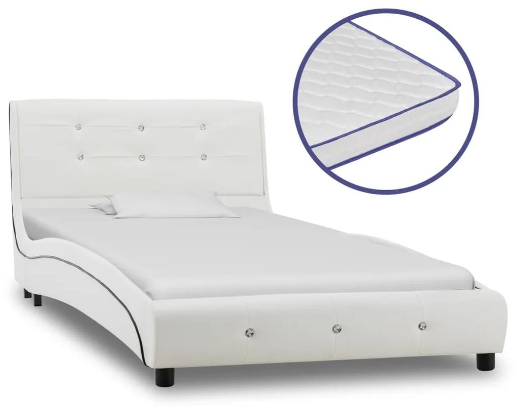 Κρεβάτι Λευκό 90 x 200 εκ. από Δερματίνη με Στρώμα Αφρού Μνήμης