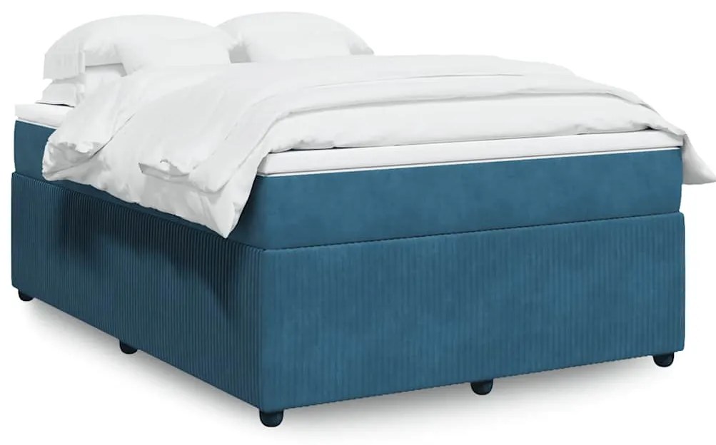 vidaXL Κρεβάτι Boxspring με Στρώμα Σκούρο Μπλε 160x200 εκ. Βελούδινο