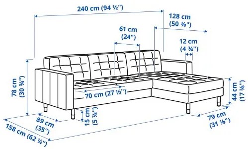 LANDSKRONA τριθέσιος καναπές με σεζλόνγκ 490.318.73