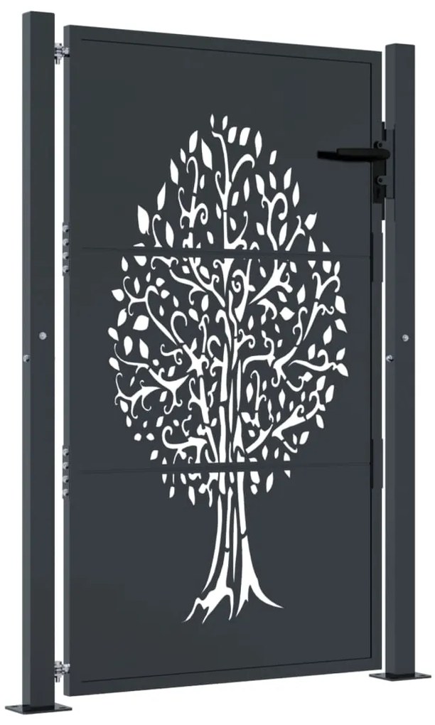 vidaXL Πόρτα Κήπου Ανθρακί 100x125 εκ. Σχέδιο Δέντρου από Ατσάλι