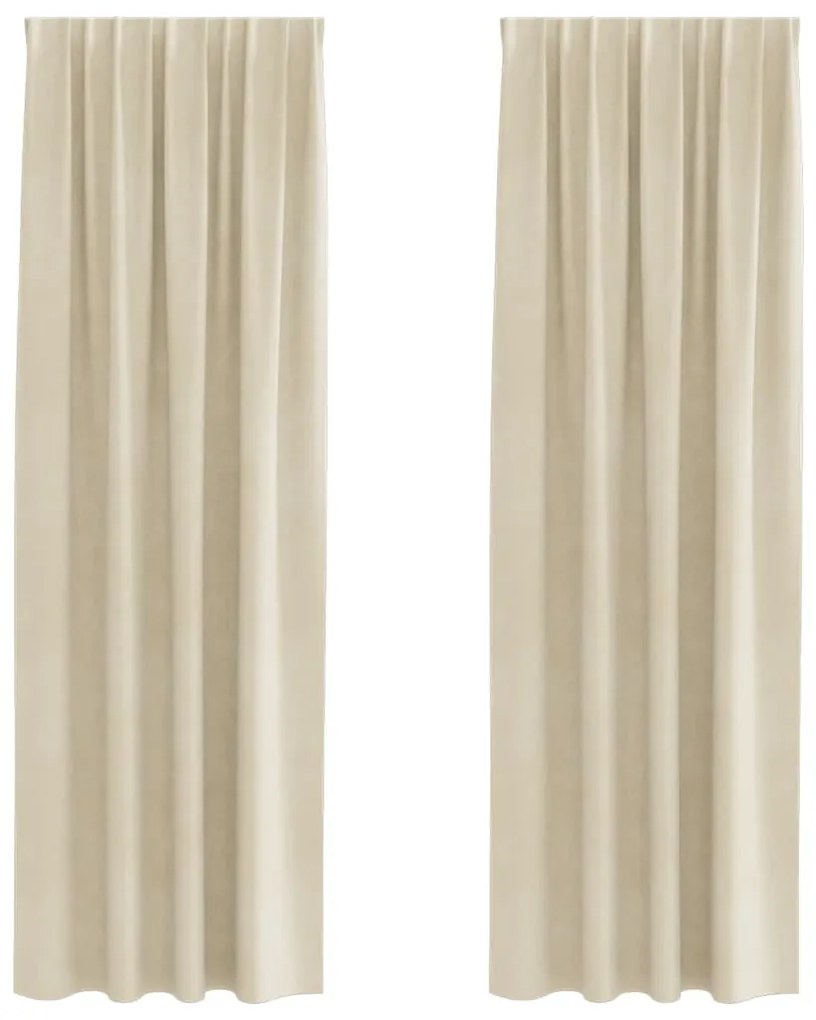 vidaXL Κουρτίνες με κουρτίνες 2 pcs Κρεμ 140 x 225 cm Βελούδο