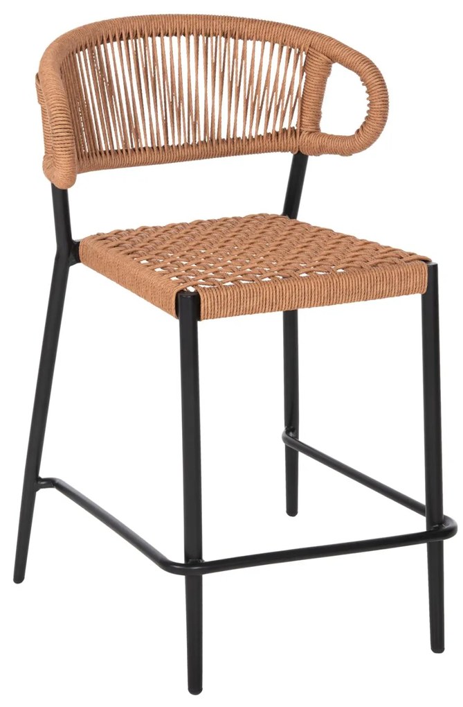 Σκαμπό Μπαρ EULO C6087.03 Μαύρο Αλουμινίου Μεσαίου Ύψους με Μπεζ Συνθετικό Rattan 60x56,5x99Υεκ. 90x56.5x99 εκ.