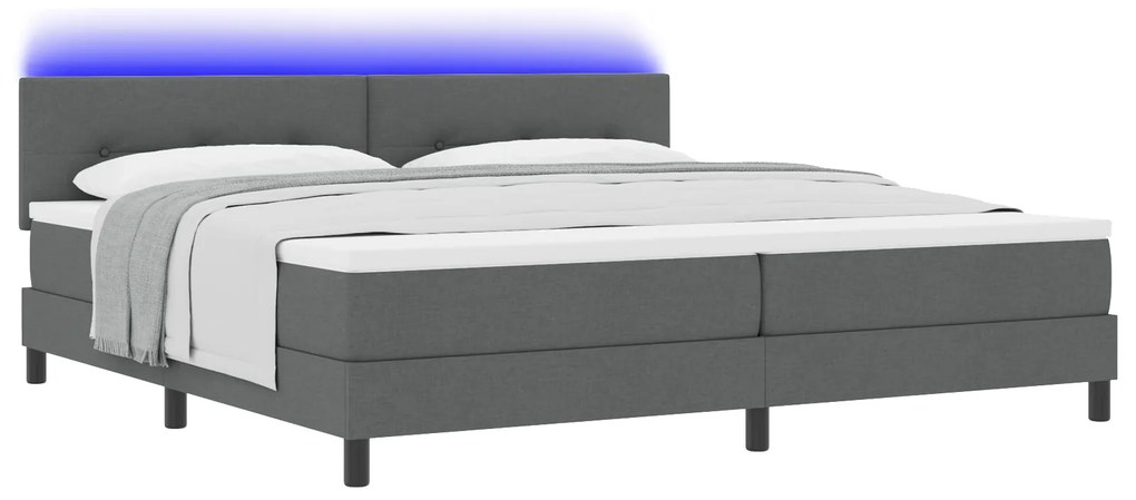 vidaXL Κρεβάτι με Στρώμα και LED Σκούρο Γκρι 200x200 εκ Υφάσματος