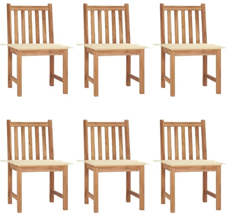Καρέκλες Κήπου 6 τεμ. από Μασίφ Ξύλο Teak με Μαξιλάρια - Κρεμ