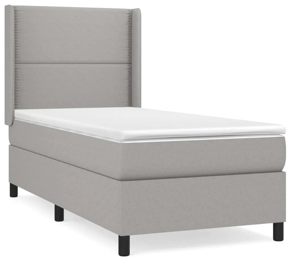 vidaXL Κρεβάτι Boxspring με Στρώμα Ανοιχτό Γκρι 90x200 εκ. Υφασμάτινο