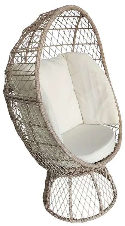 WOODWELL CROWN Πολυθρόνα Egg, Wicker Μπεζ, Μαξιλάρι Άσπρο 85x78x147cm Ε6747,1