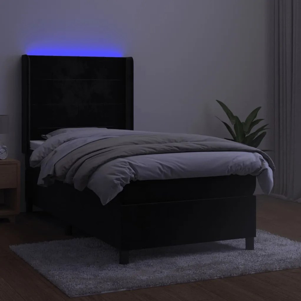 ΚΡΕΒΑΤΙ BOXSPRING ΜΕ ΣΤΡΩΜΑ &amp; LED ΜΑΥΡΟ 90X200 ΕΚ. ΒΕΛΟΥΔΙΝΟ 3139543