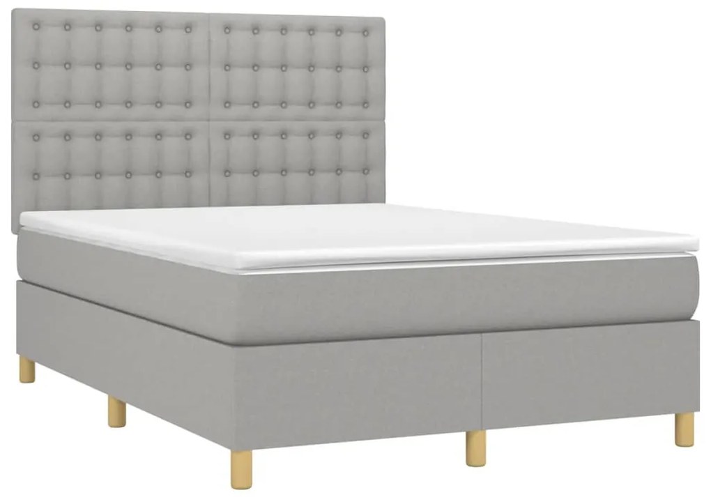 Κρεβάτι Boxspring με Στρώμα Ανοιχτό Γκρι 140x190 εκ. Υφασμάτινο - Γκρι