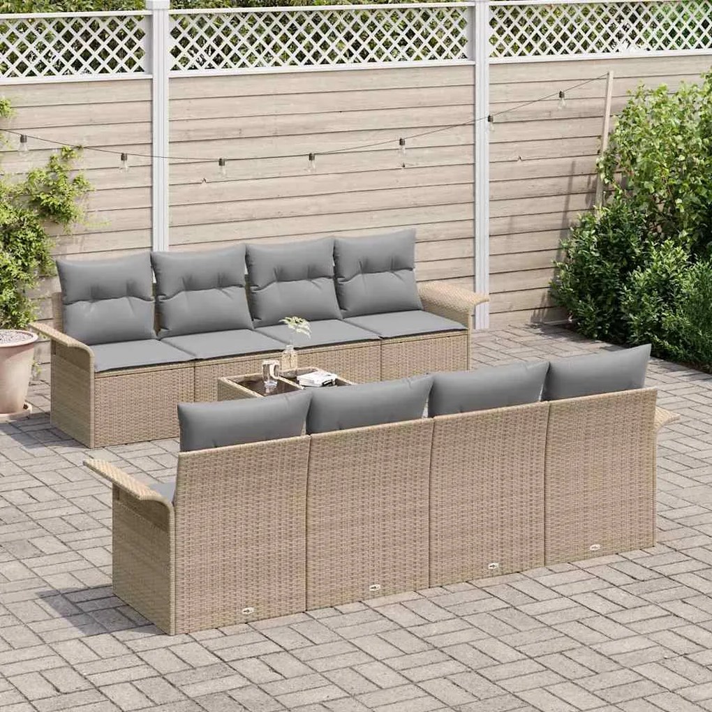 vidaXL Σετ Καναπέ Κήπου 9 pcs Μπεζ Πολυ ράταν