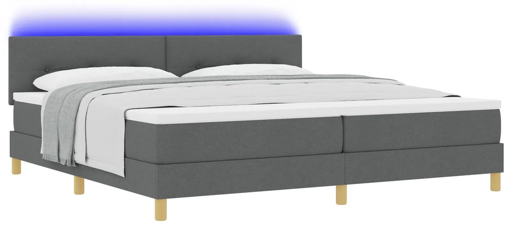 vidaXL Κρεβάτι Box Spring με Στρώμα & LED Σκοτεινού Γκρι 200x200 εκ. Ύφασμα