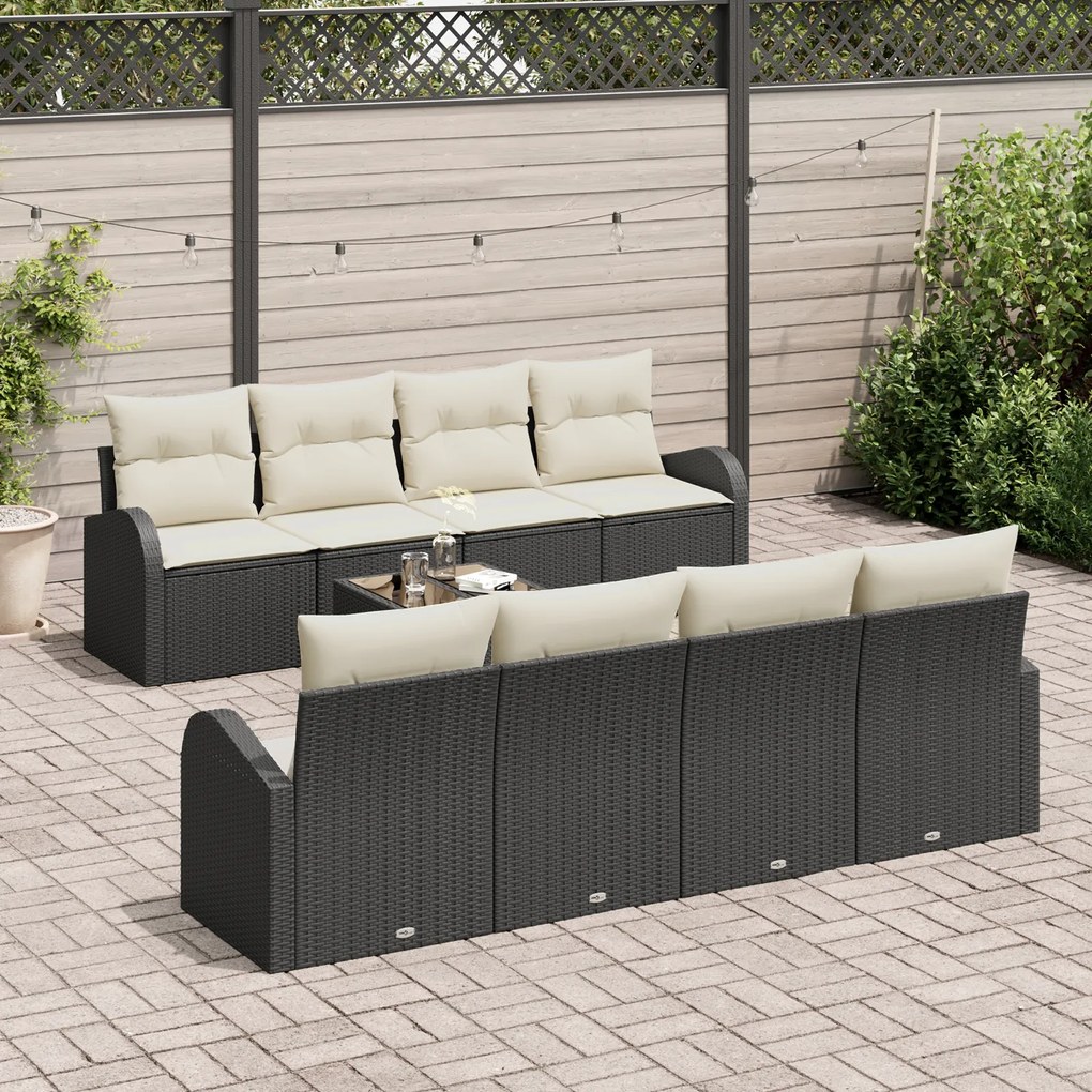 vidaXL Σετ Κήπου 9 Τεμαχίων με Μαξιλάρια Μαύρο Poly Rattan
