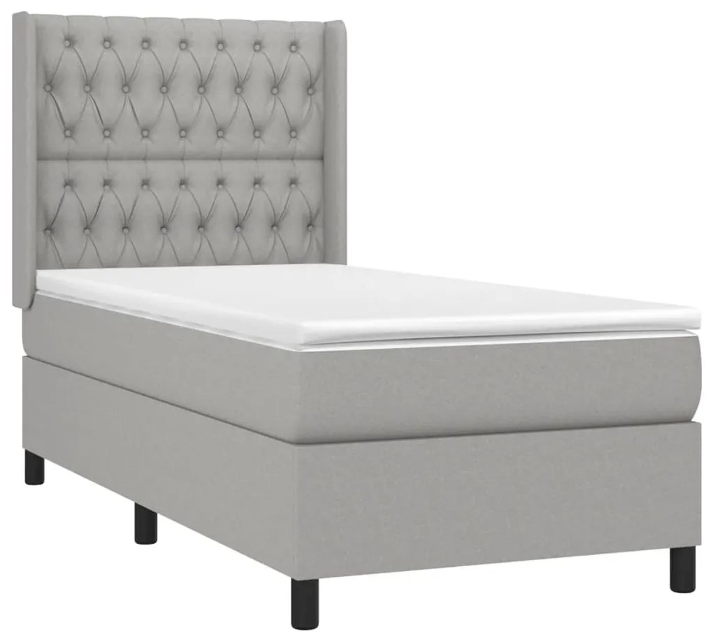 Κρεβάτι Boxspring με Στρώμα Ανοιχτό Γκρι 90x200 εκ. Υφασμάτινο - Γκρι