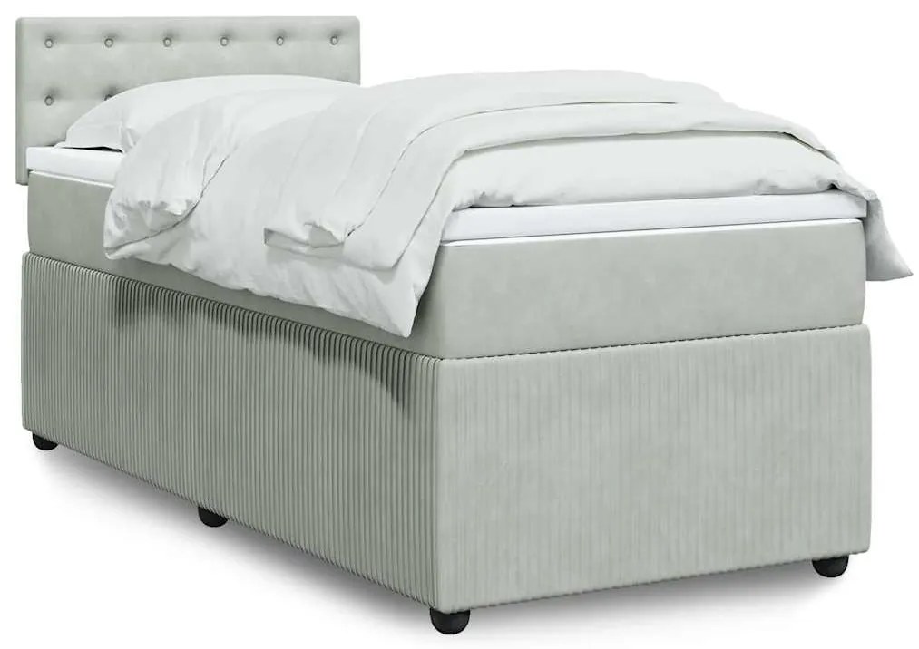 vidaXL Κρεβάτι Boxspring με Στρώμα Ανοιχτό Γκρι 90x200 εκ. Βελούδινο