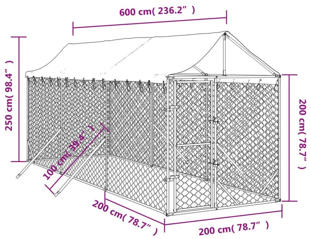 Κλουβί Σκύλου Εξ. Χώρου με Οροφή Ασημί 2x6x2,5 μ. Γαλβ. Ατσάλι - Ασήμι