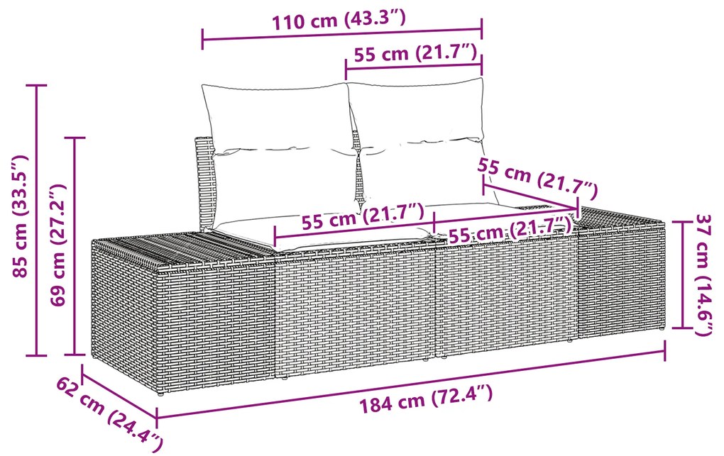 vidaXL Σετ Καναπέ Κήπου 7 pcs Μαύρος, λευκός 55 x 55 x 37 εκ