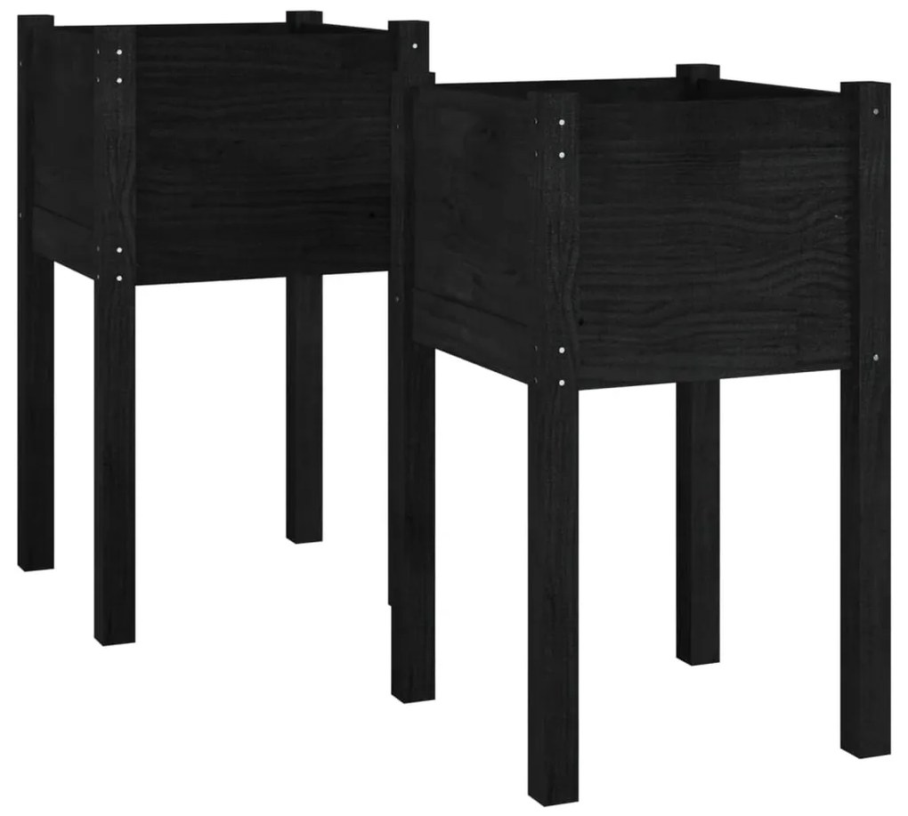 vidaXL Ζαρντινιέρες 2 τεμ. Μαύρες 40 x 40 x 70 εκ. Μασίφ Ξύλο Πεύκου