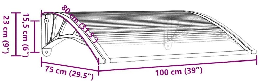 Στέγαστρο Πόρτας Γκρι &amp; Διαφανές 100 x 75 εκ. από Πολυκαρβονικό - Γκρι