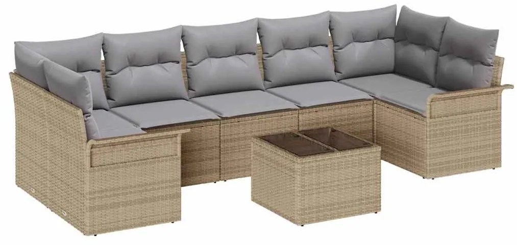vidaXL Σετ Καναπέ Κήπου με μαξιλάρι 8 pcs Μπεζ συνθετικό ρατάν
