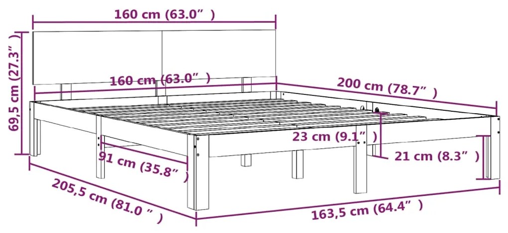 ΠΛΑΙΣΙΟ ΚΡΕΒΑΤΙΟΥ 160 X 200 ΕΚ. ΑΠΟ ΜΑΣΙΦ ΞΥΛΟ ΠΕΥΚΟΥ 810505