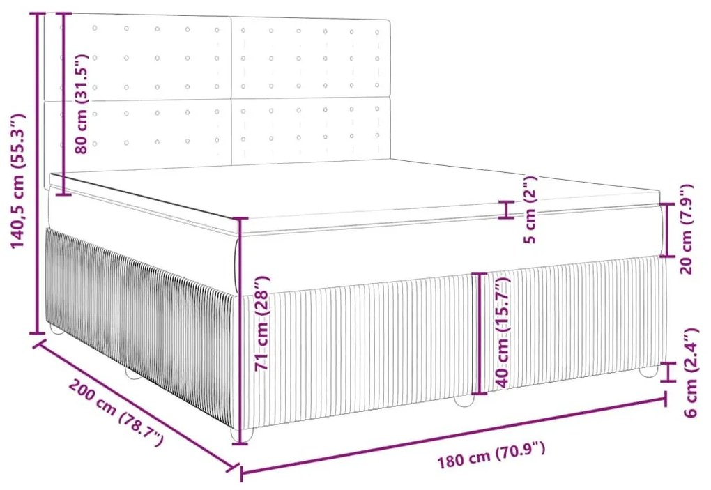 Κρεβάτι Boxspring με Στρώμα Σκούρο Γκρι 180x200 εκ Υφασμάτιν - Γκρι