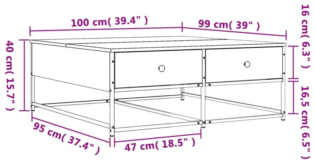 Τραπεζάκι Σαλονιού Καπνιστή Δρυς 100x99x40 εκ. Επεξεργ. Ξύλο - Καφέ