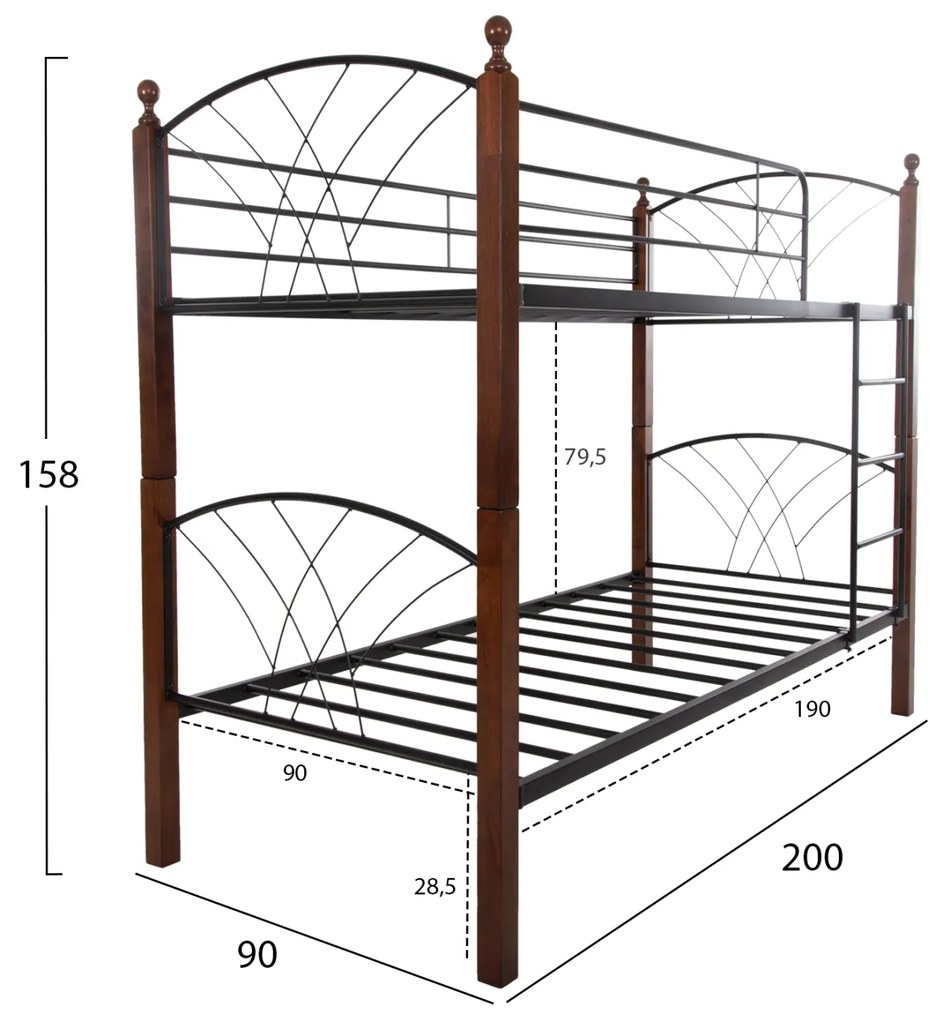 ΚΟΥΚΕΤΑ ΚΡΕΒΑΤΙ STOREY HM687 ΜΑΥΡΟ ΜΕΤΑΛΛΟ-ΚΑΡΥΔΙ RUBBERWOOD 200x90x158Υεκ - 0509807 - HM687