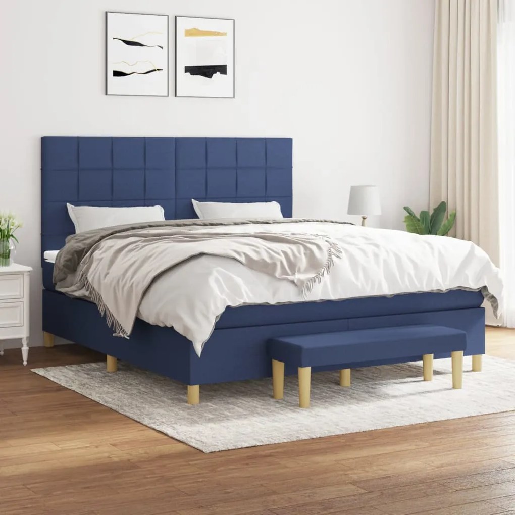 vidaXL Κρεβάτι Boxspring με Στρώμα Μπλε 180x200 εκ. Υφασμάτινο