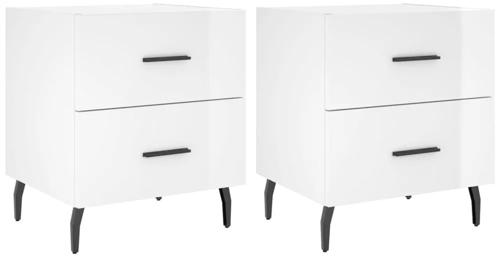 vidaXL Κομοδίνα 2 τεμ. Γυαλ. Λευκό 40x35x47,5 εκ. Επεξεργασμένο Ξύλο