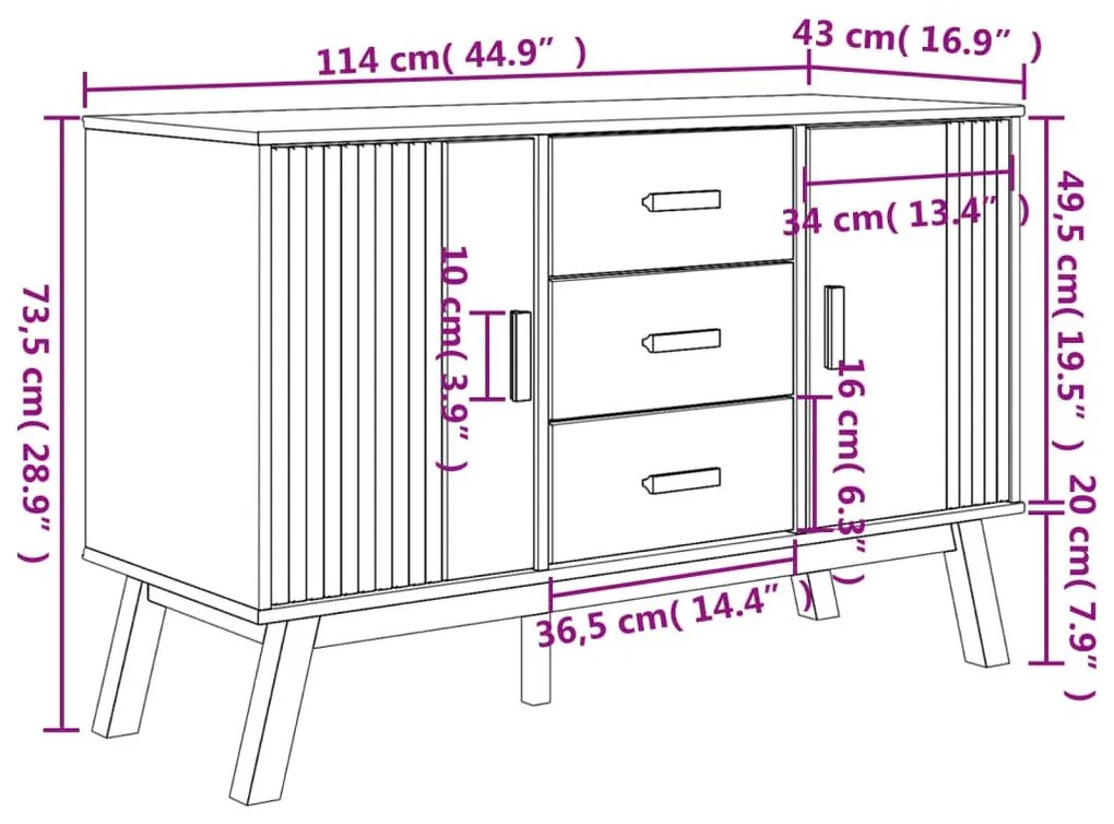 Μπουφές OLDEN Λευκό &amp; Καφέ 114x43x73,5 εκ. Μασίφ Ξύλο Πεύκου - Λευκό