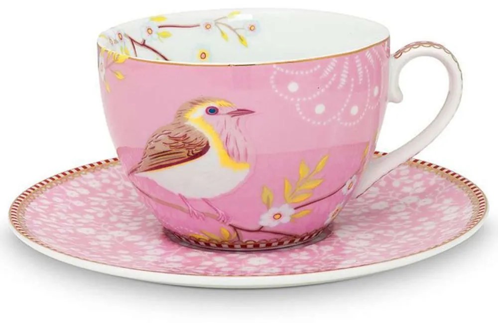 Φλυτζάνι Με Πιατάκι 51004001 Floral Early Bird 280ml Pink Pip Studio Πορσελάνη