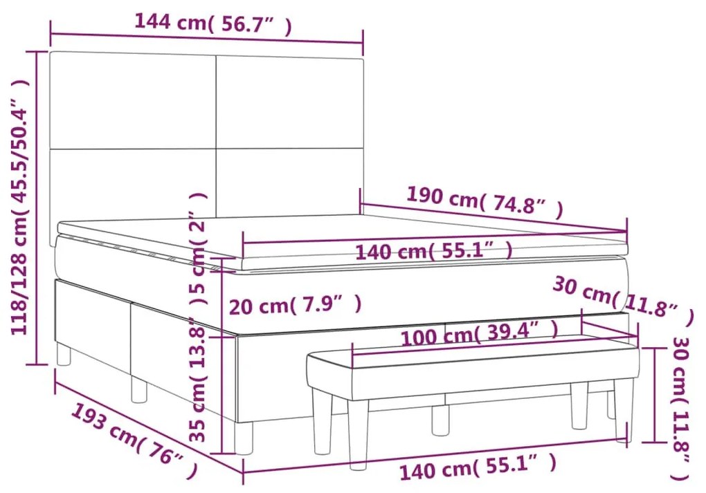 Κρεβάτι Boxspring με Στρώμα Σκούρο Γκρι 140x190 εκ. Βελούδινο - Γκρι