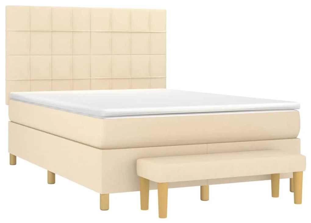 vidaXL Κρεβάτι Boxspring με Στρώμα Κρεμ 140x200 εκ. Υφασμάτινο